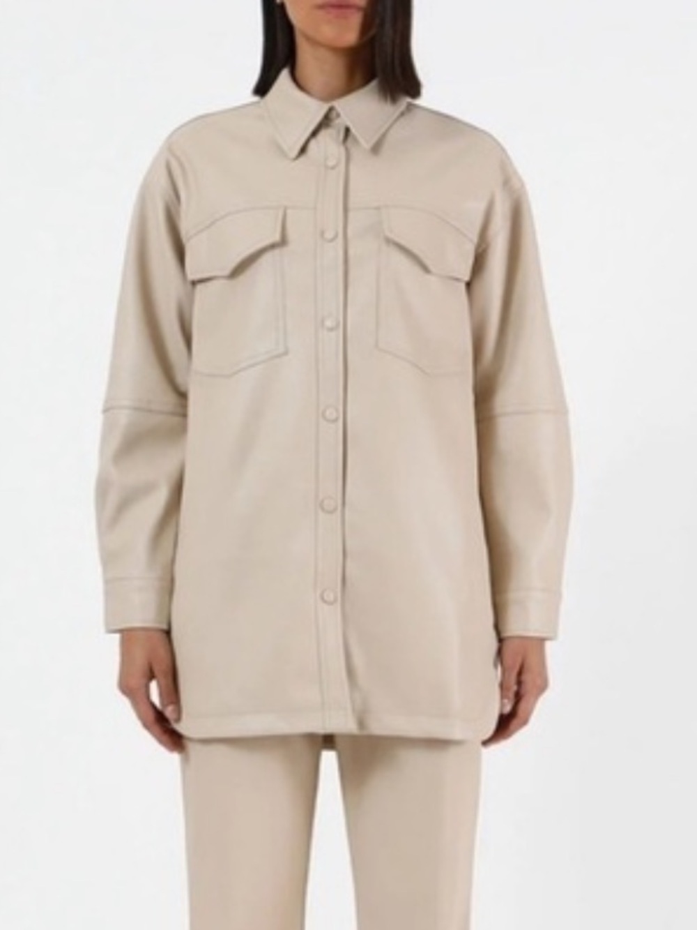 Apparis Riley Vegan Leather Shacket Size XL Cream Snap Button Oversized